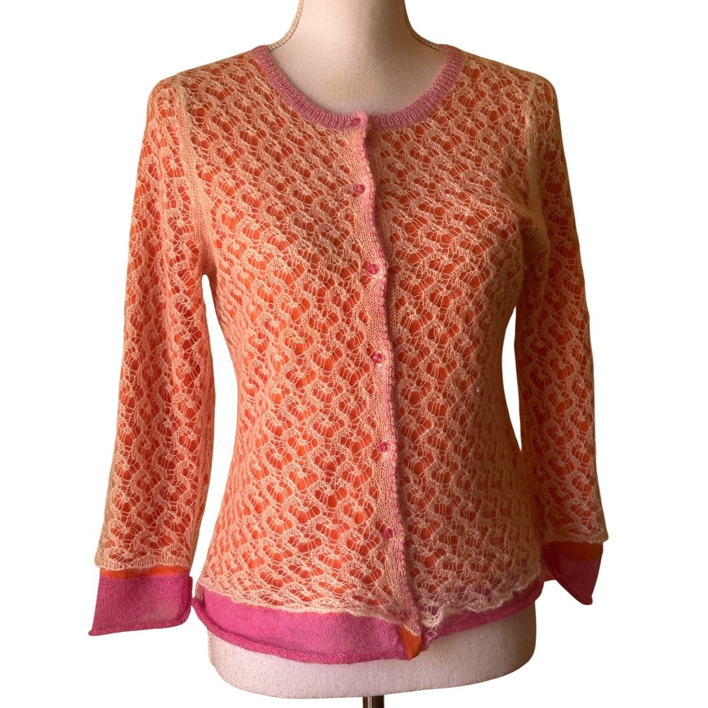Sigrid Olsen Vintage Mohair Blend Lace Knit Cardigan Sweater Orange, M, feminine